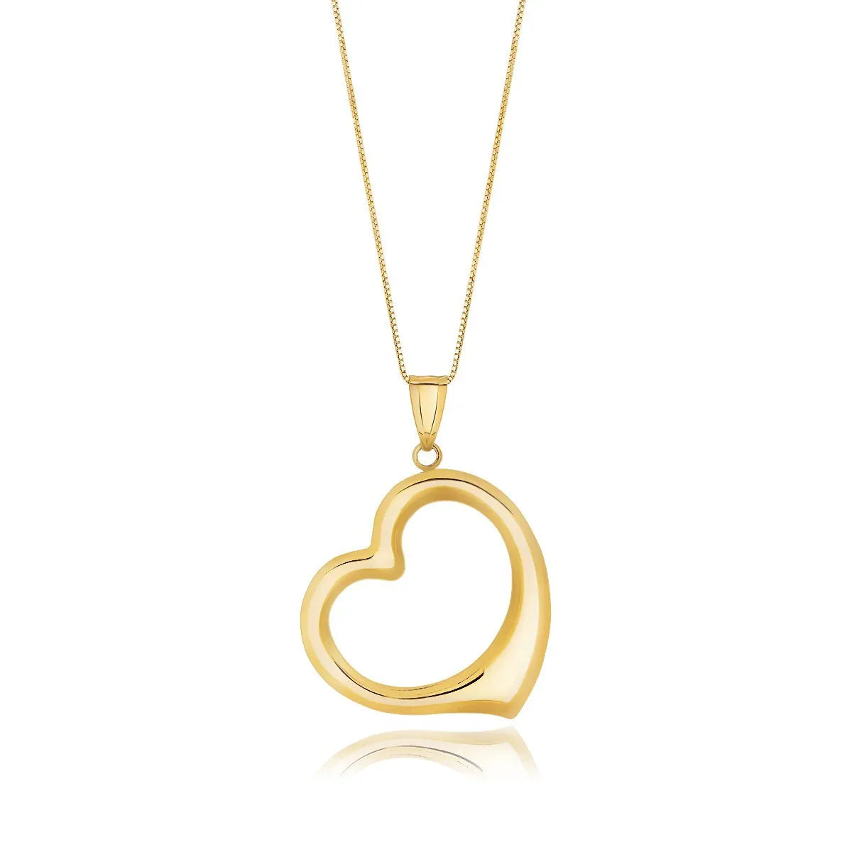 14k Yellow Gold Floating Heart Drop Pendant in a sleek high-contrast midnight luxury editorial style